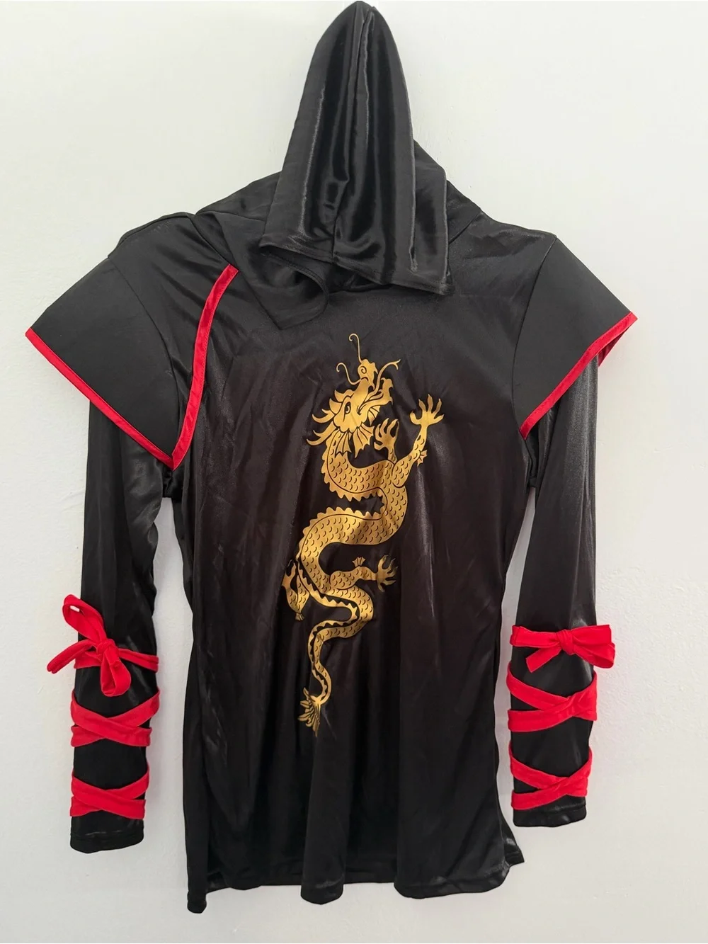 Black & Red Dragon Ninja Kids Costume with Hood and Mask Child X-Large